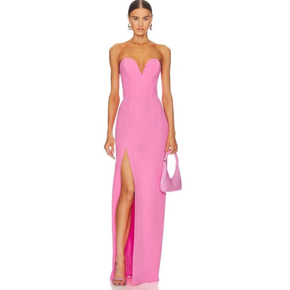 Amanda Uprichard Cherri Gown Dress Strapless Side Slit Shocking Pink Size Medium